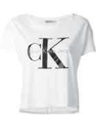 Calvin Klein Jeans Logo Print Cropped T-shirt, Size: Small, White, Cotton