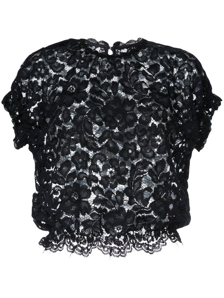 Aula Lace Detail Ruffled Sleeve Top - Blue