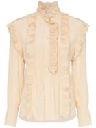 Chloé Ruffle Detail Silk Blouse - Neutrals