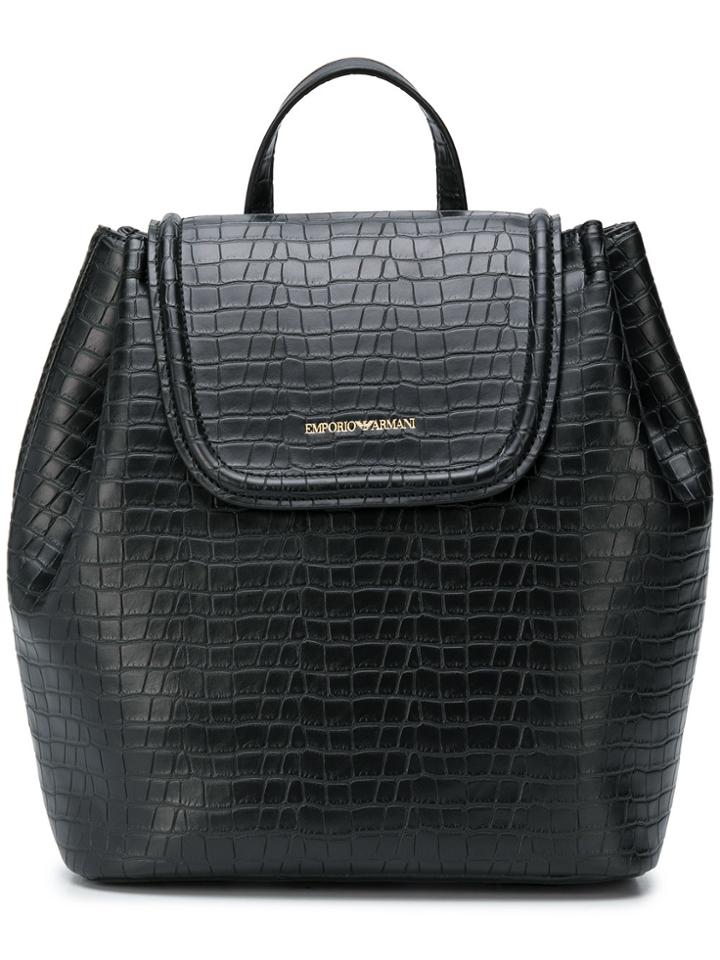 Emporio Armani Croc Embossed Backpack - Black