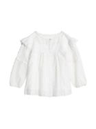 Burberry Kids Ruffle Detail Cotton Silk Blend Top - White