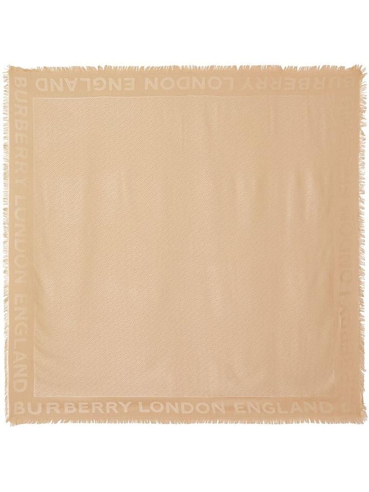 Burberry Monogram Silk Wool Jacquard Large Square Scarf - Neutrals