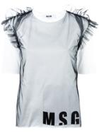 Msgm Sheer Ruffles Logo T-shirt, Women's, Size: Xl, White, Cotton