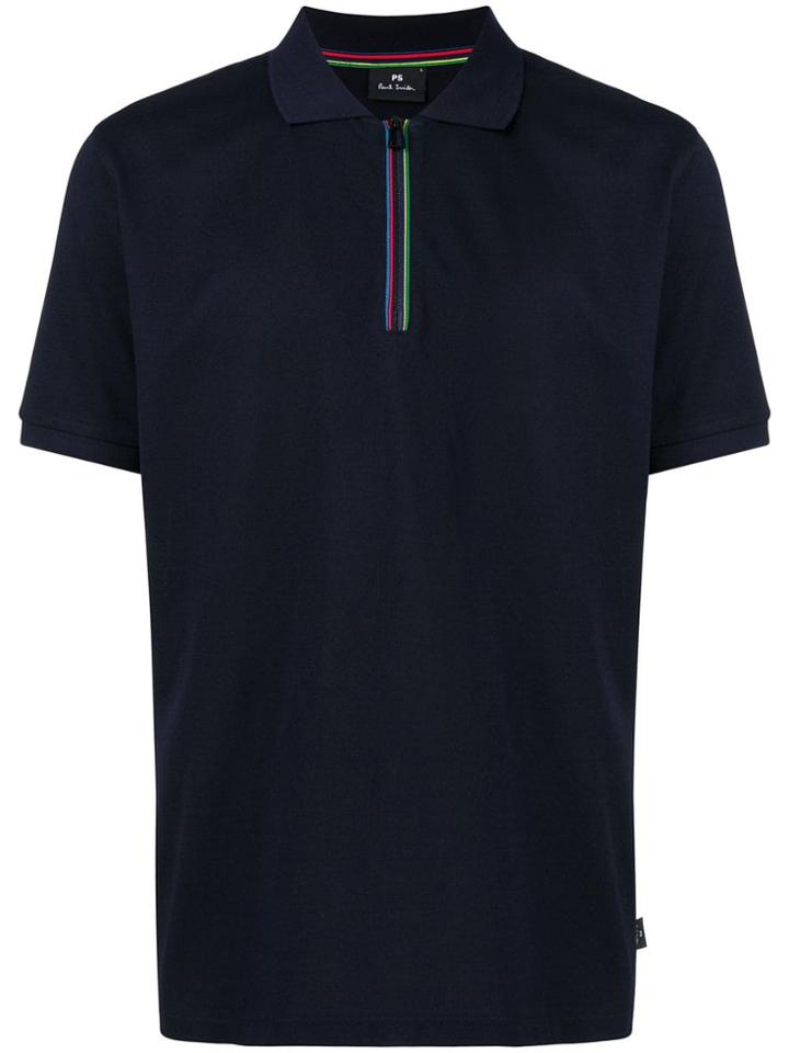 Ps By Paul Smith Cycle Stripe Zip Polo Shirt - Blue