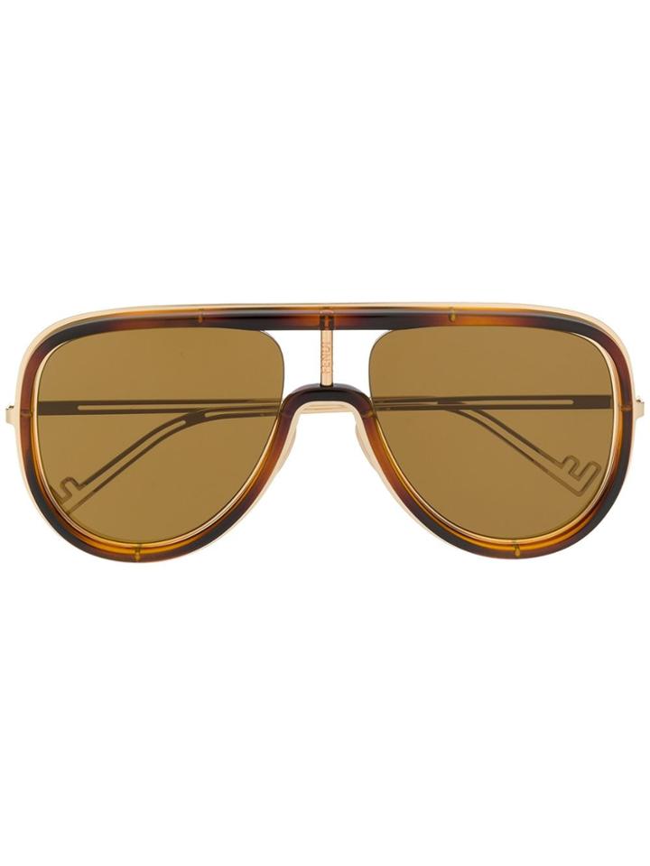 Fendi Eyewear Framed Aviator Sunglases - Brown