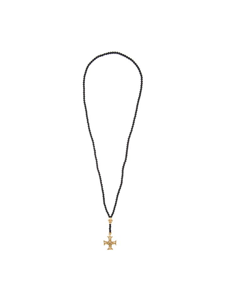 Roman Paul Cross Beaded Necklace - Black
