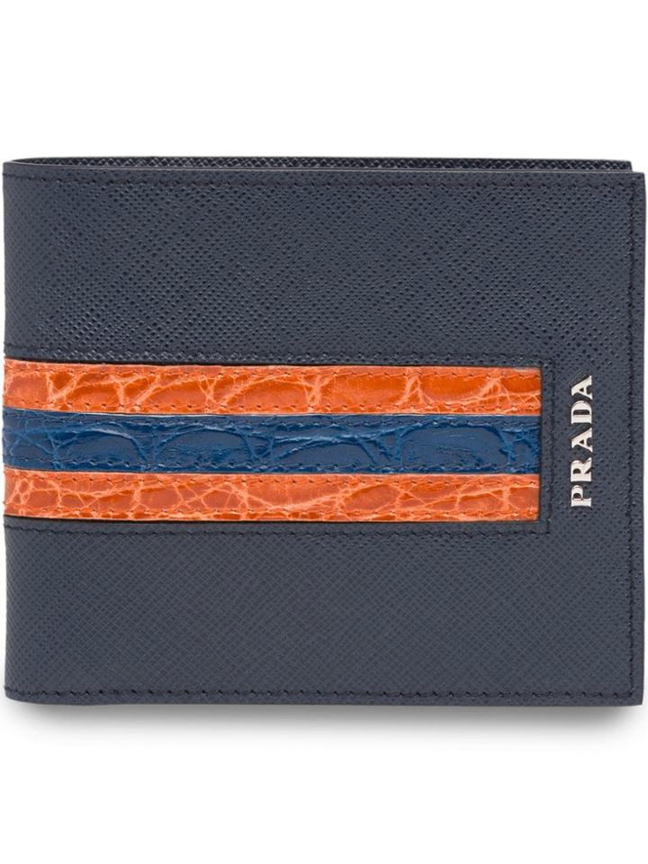 Prada Leather Mesh Bifold Wallet - Blue