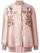 Stella Mccartney Floral Embroidery Bomber Jacket, Women's, Size: 40, Pink/purple, Cotton/polyester/silk/viscose