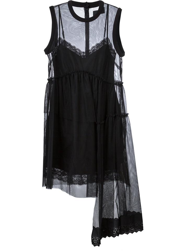 Simone Rocha Sheer Flared Dress, Women's, Size: 8, Black, Polyester/viscose/polyamide/silk