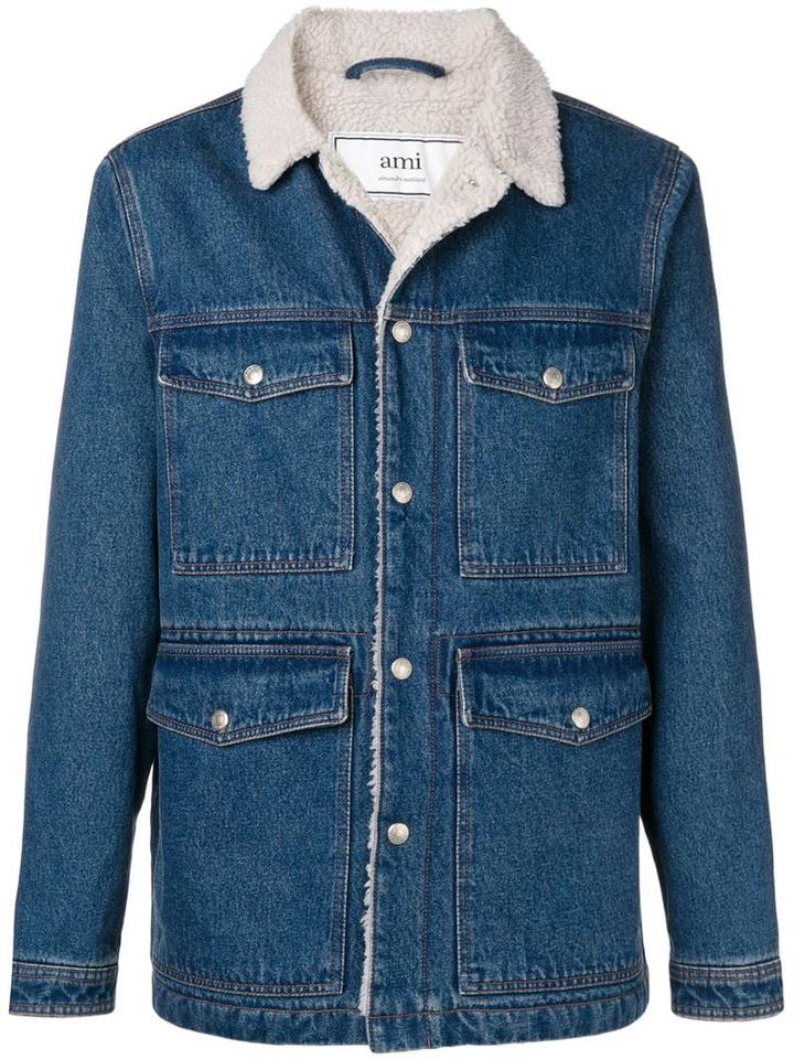 Ami Paris Sherpa Lining Denim Jacket - Blue