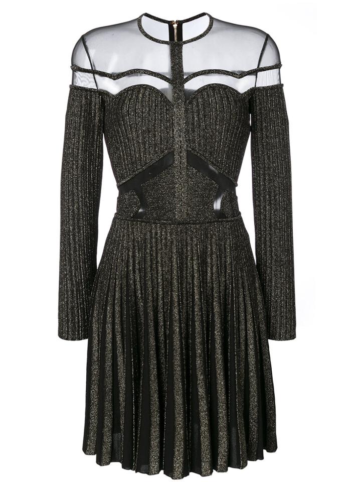 Elie Saab Ribbed Knit Mesh Insert Dress - Black