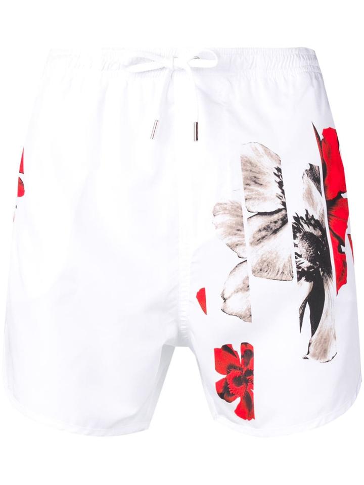 Neil Barrett Floral Print Swim Shorts - White