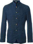 Massimo Alba Mandarin Collar Fitted Jacket, Men's, Size: 46, Blue, Cotton/linen/flax/viscose