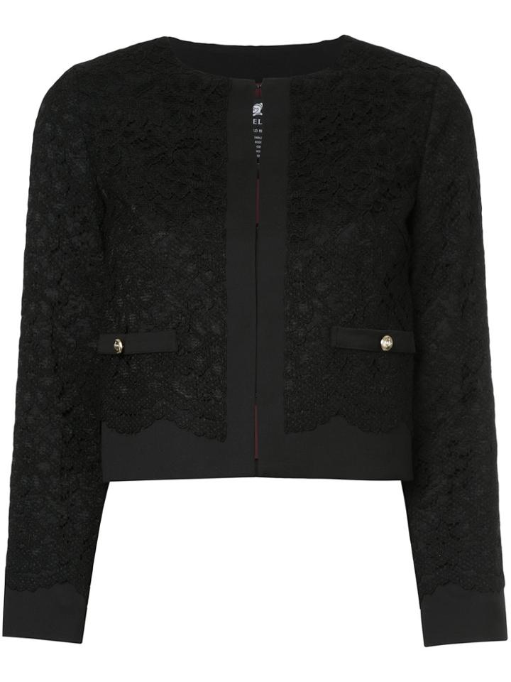Loveless Lace Overlay Cropped Jacket - Black