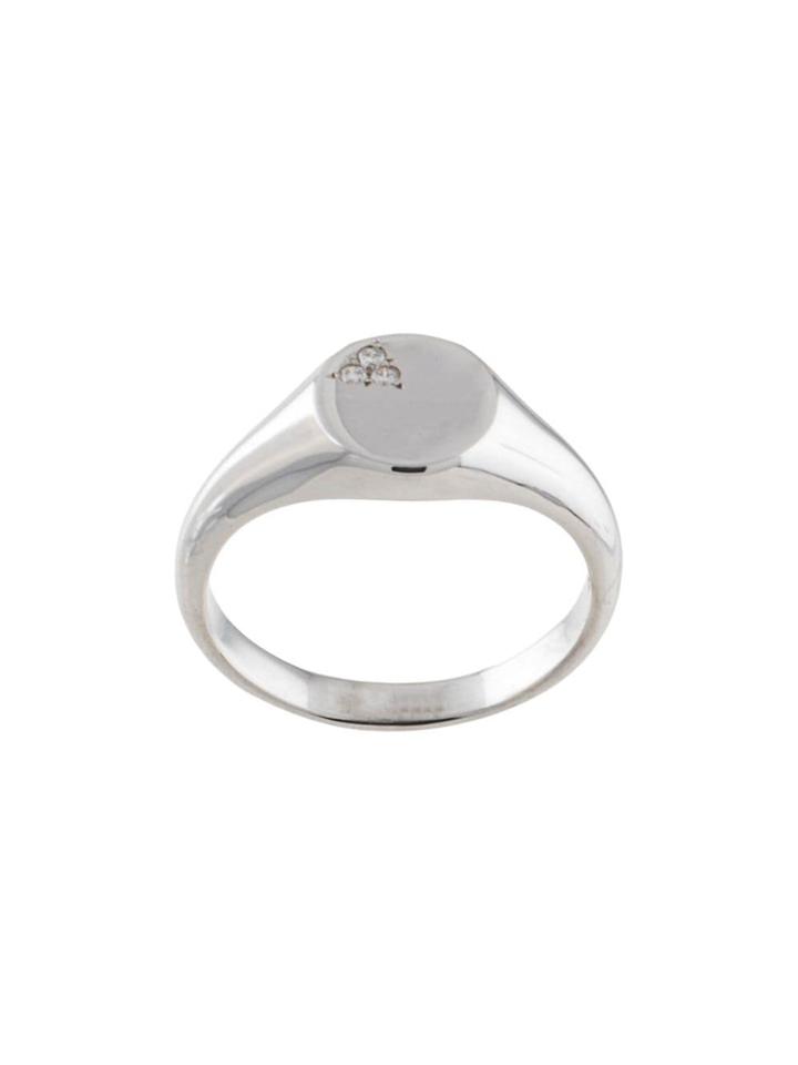 Natalie Marie 9kt White Gold Nami Diamond Signet Ring - Silver