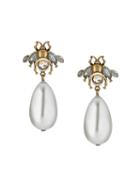 Gucci Bee Earrings With Drop Pearls - Neutrals
