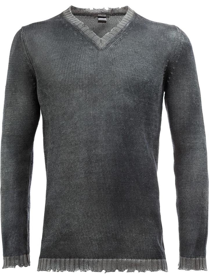 Avant Toi Distressed V-neck Jumper, Men's, Size: Xl, Grey, Cotton/linen/flax/cashmere