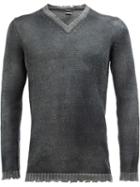 Avant Toi Distressed V-neck Jumper, Men's, Size: Xl, Grey, Cotton/linen/flax/cashmere