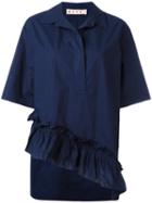 Marni Asymmetric Ruffle Shirt, Women's, Size: 42, Blue, Cotton
