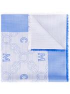 Mcm Logo Print Scarf, Women's, Blue, Silk/wool