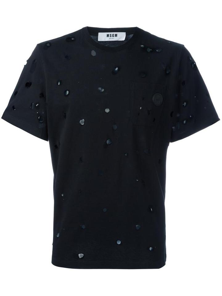 Msgm Distressed T-shirt, Men's, Size: Xl, Black, Cotton