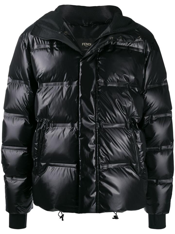 Fendi Hood Embellished Puffer Jacket - Black