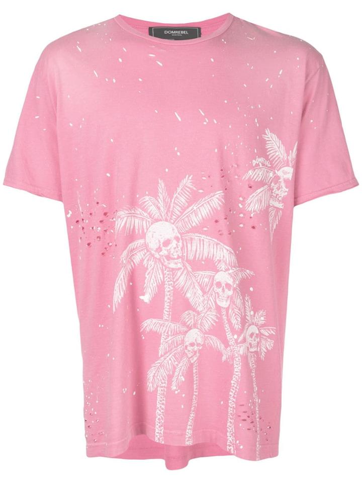 Dom Rebel Skull Palm Print T-shirt - Pink