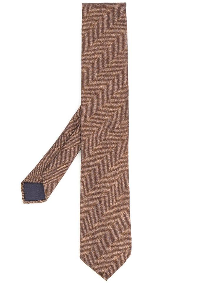 Lardini Herringbone Print Tie - Brown
