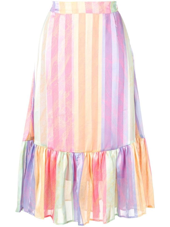 Stine Goya Striped Ruffled-hem Skirt - Pink