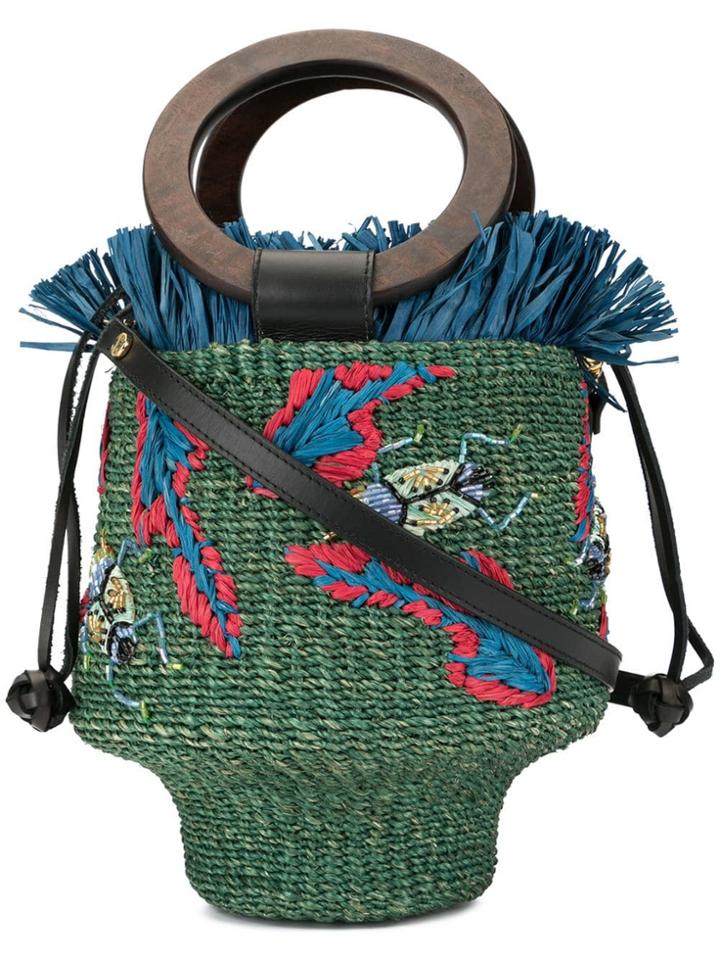 Aranáz Greta Fringe Bucket Bag - Green
