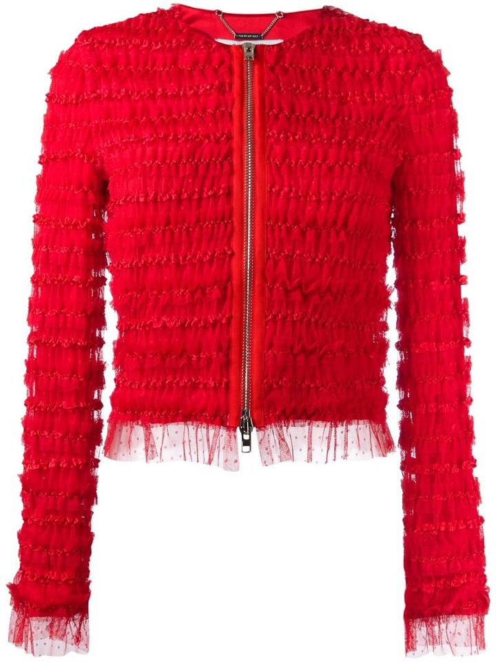 Givenchy Ruffle Embellished Jacket, Women's, Size: 38, Red, Polyamide/polyester/spandex/elastane/silk