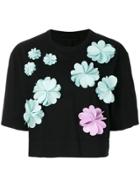 Paskal Cropped Floral Appliqué T-shirt - Black