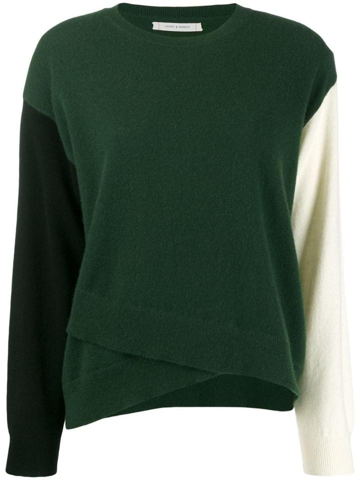 Chinti & Parker Colour-block Asymmetric Jumper - Green