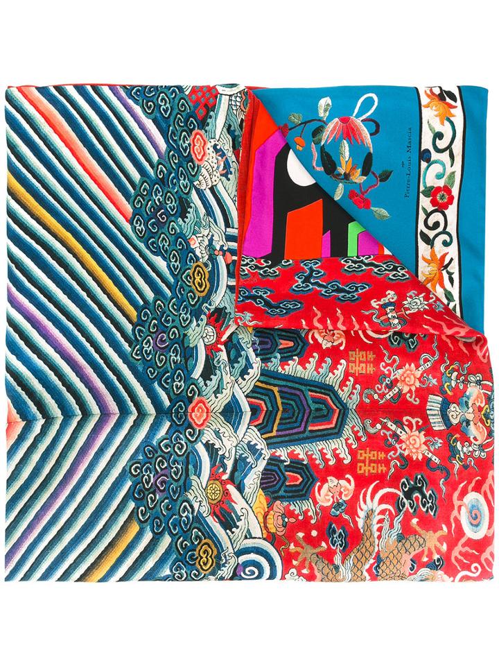 Pierre-louis Mascia Striped Print Scarf, Women's, Blue, Silk/cotton
