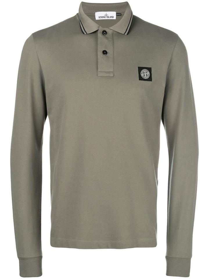 Stone Island Logo Patch Long Sleeve Polo Shirt - Green