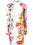 Blumarine Floral Print Mock Neck Dress, Women's, Size: 42, White, Viscose/spandex/elastane