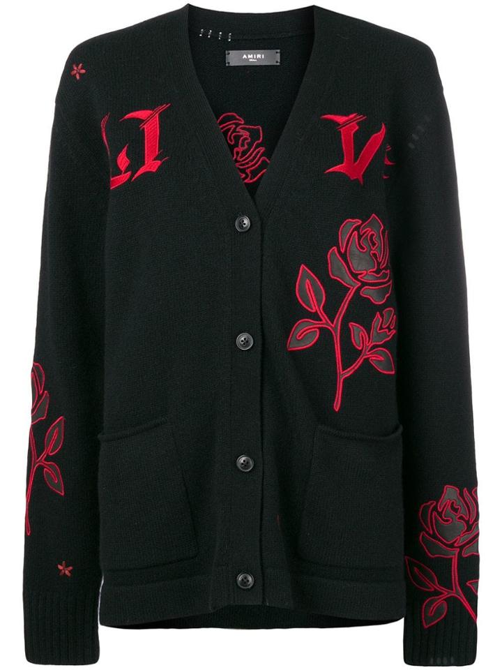Amiri Embroidered Flower Cardigan - Black