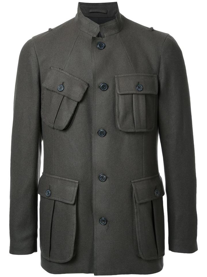 Wooster + Lardini High Neck Buttoned Jacket, Men's, Size: 48, Green, Cashmere