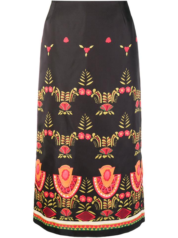La Doublej Mexican Embroidery Midi Skirt - Black