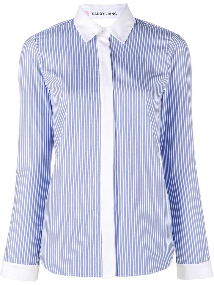 Sandy Liang Striped Enzo Shirt, Women's, Size: 38, Blue, Cotton