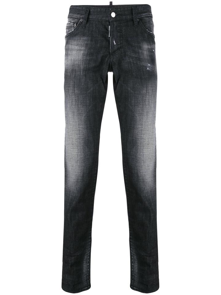 Dsquared2 - Faded Slim Jeans - Men - Cotton/calf Leather/polyester/spandex/elastane - 50, Black, Cotton/calf Leather/polyester/spandex/elastane