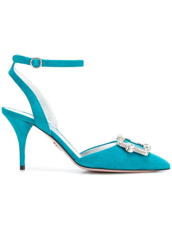 Prada Crystal Buckle Pumps - Blue