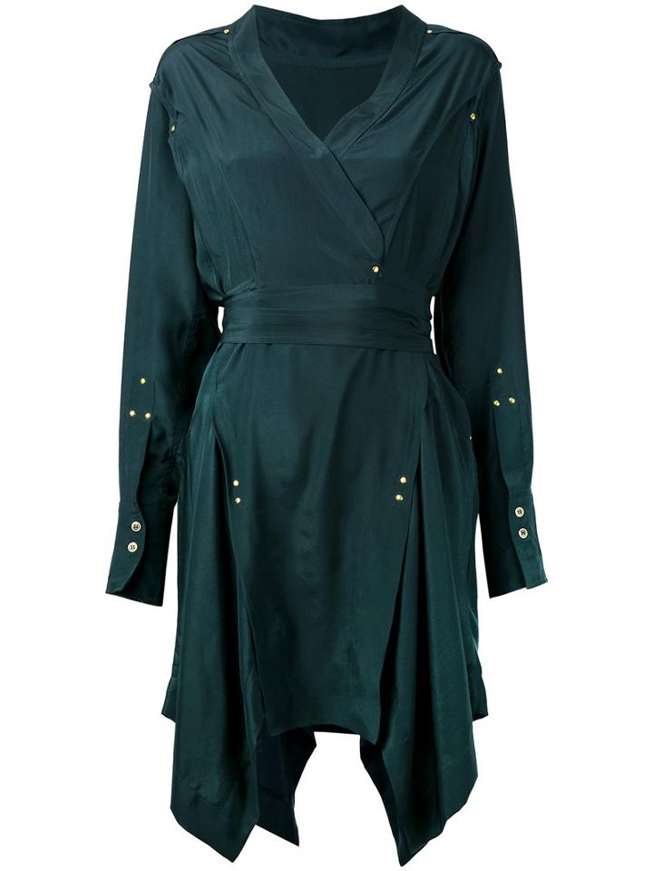 Isabel Marant - Handkerchief Hem Wrap Dress - Women - Silk/brass - 36, Green, Silk/brass
