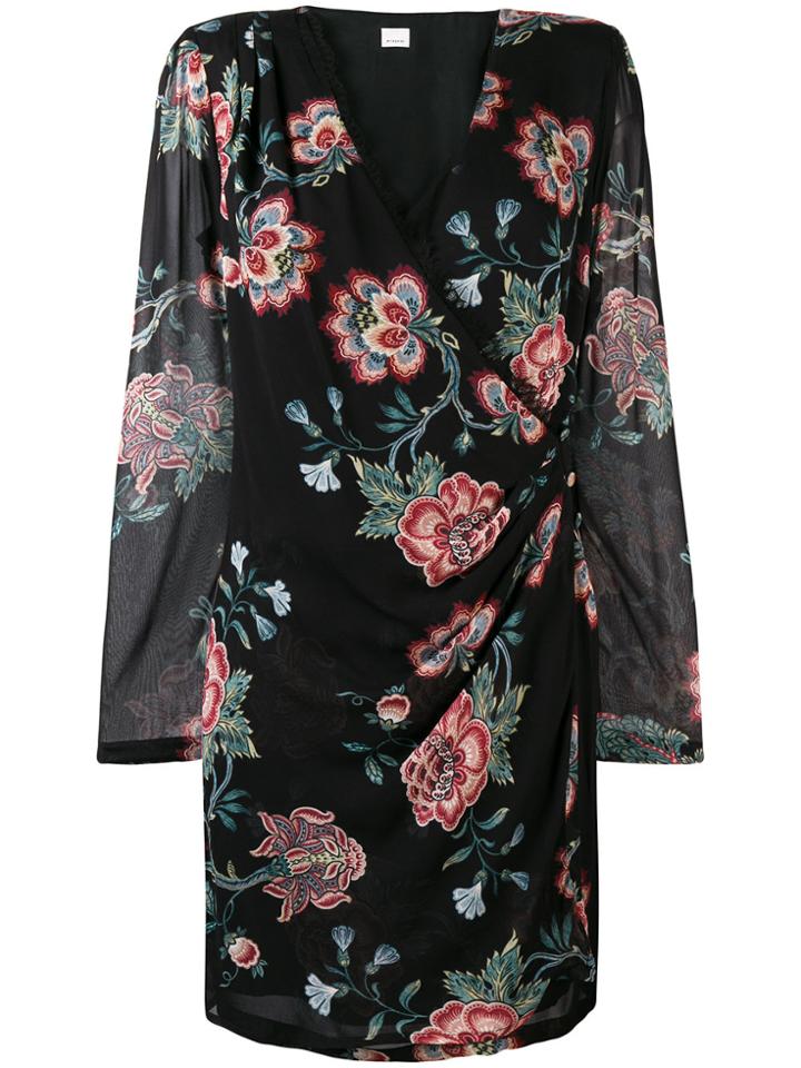 Pinko Floral Print Wrap Dress - Black