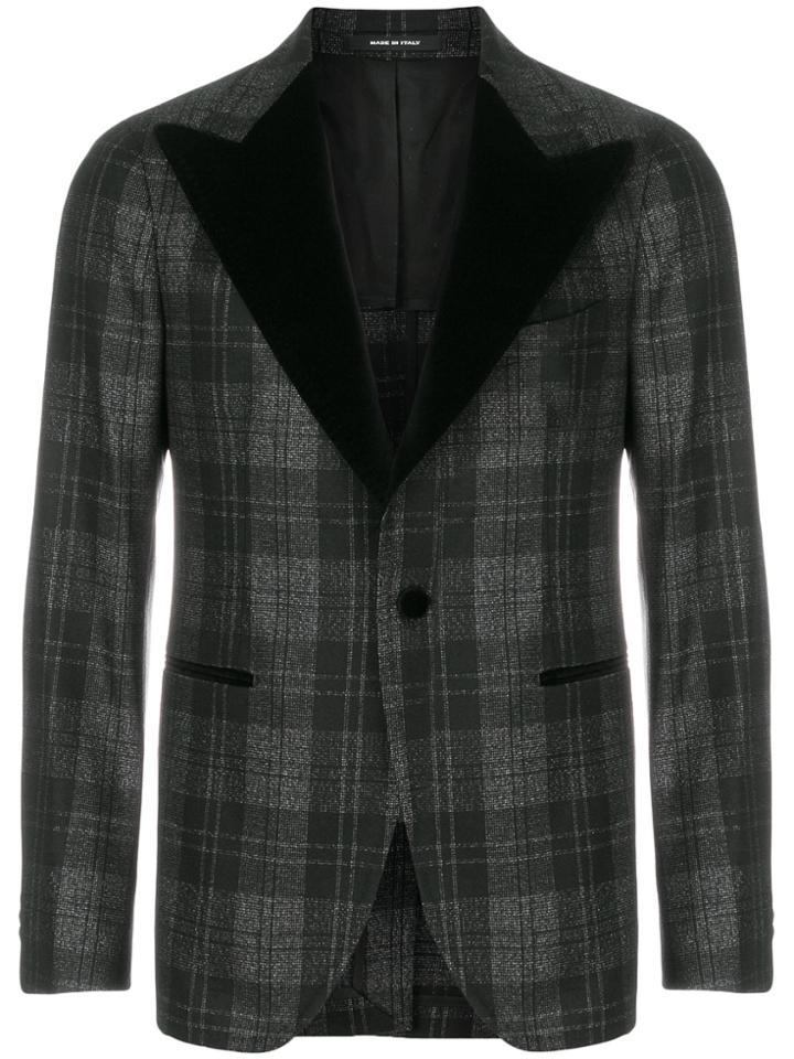 Tagliatore Checked Smoking Jacket - Black