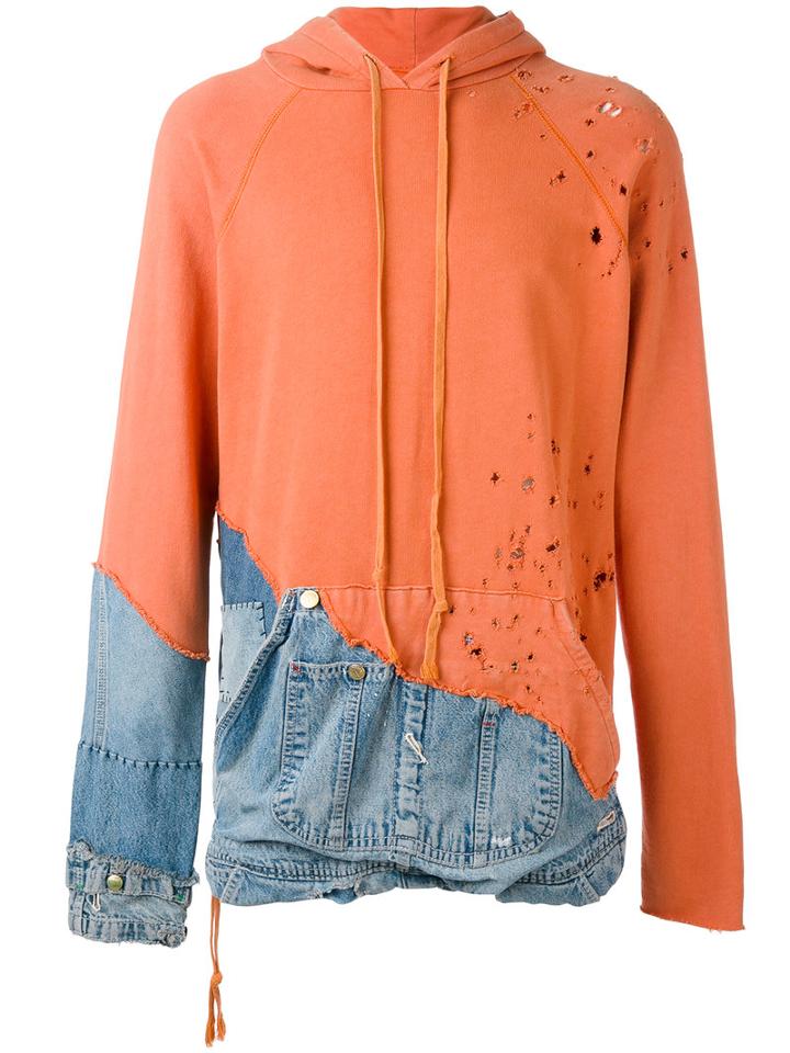 Denim Patchwork Hoodie - Men - Cotton - 3, Yellow/orange, Cotton, Greg Lauren