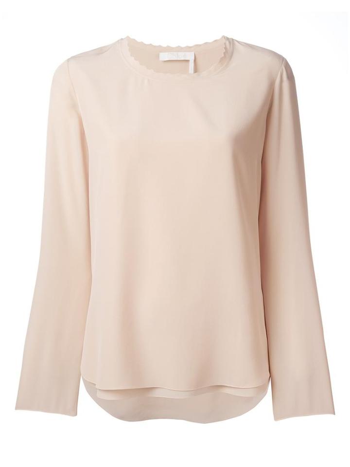 Chloé Scalloped Top, Women's, Size: 38, Nude/neutrals, Silk