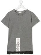 Moncler Kids Teen Ruffle Trim Logo T-shirt - Grey