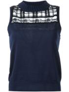Loveless Open Lace Panel Sleeveless Knitted Top, Women's, Size: 36, Blue, Silk/cotton/rayon