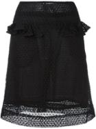 Peter Jensen Frill Pocket Embroidered Skirt, Women's, Size: Medium, Black, Polyester/spandex/elastane/silk